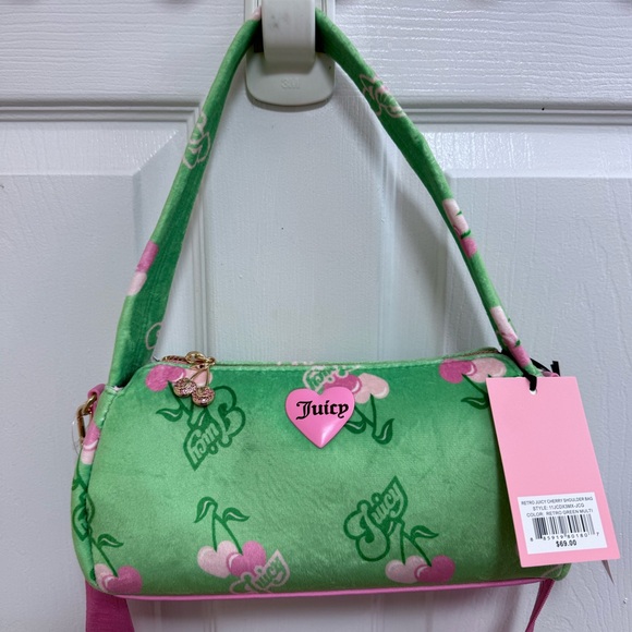 NWT Juicy Couture Retro Juicy Cherry 🍒 Green and Pink Shoulder Bag